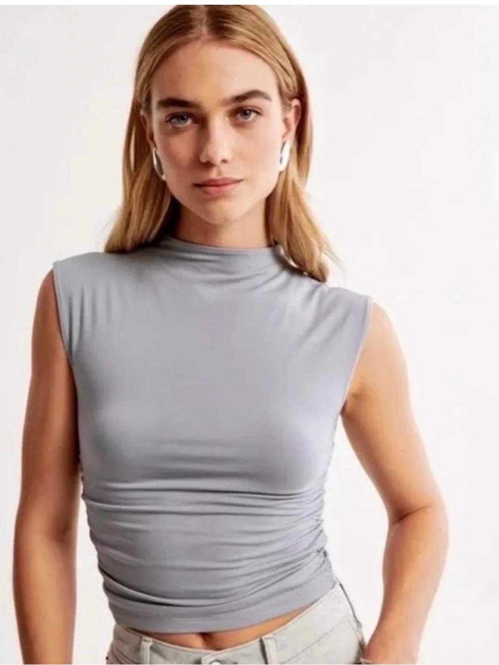 Abercrombie Ruched Mock Neck Shell Top- GREY XS